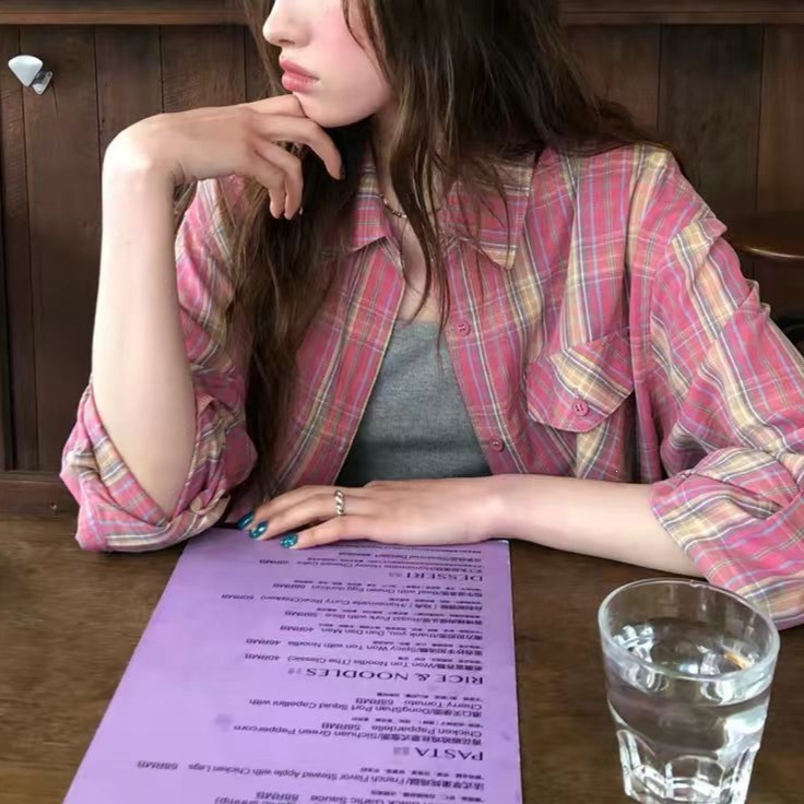 Womens Relaxed-fit Plaid Casual Blouse - Image 7