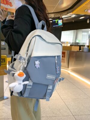 High School Student Large-capacity Color-block Backpack