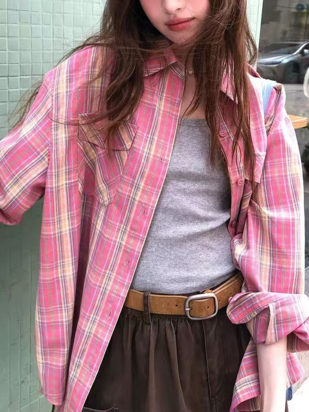 Womens Relaxed-fit Plaid Casual Blouse - Image 5