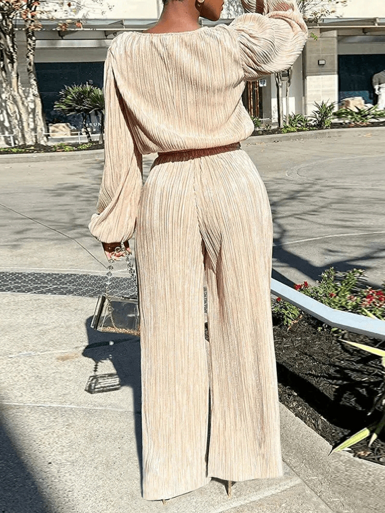 Fitted-waist Straight-leg Pants And Long-sleeve Loose Top Set - Image 2