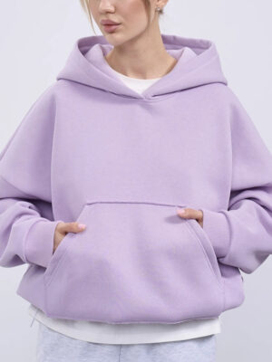 Womens Hooded Long-sleeve Cropped Pullover Hoodie With Pockets