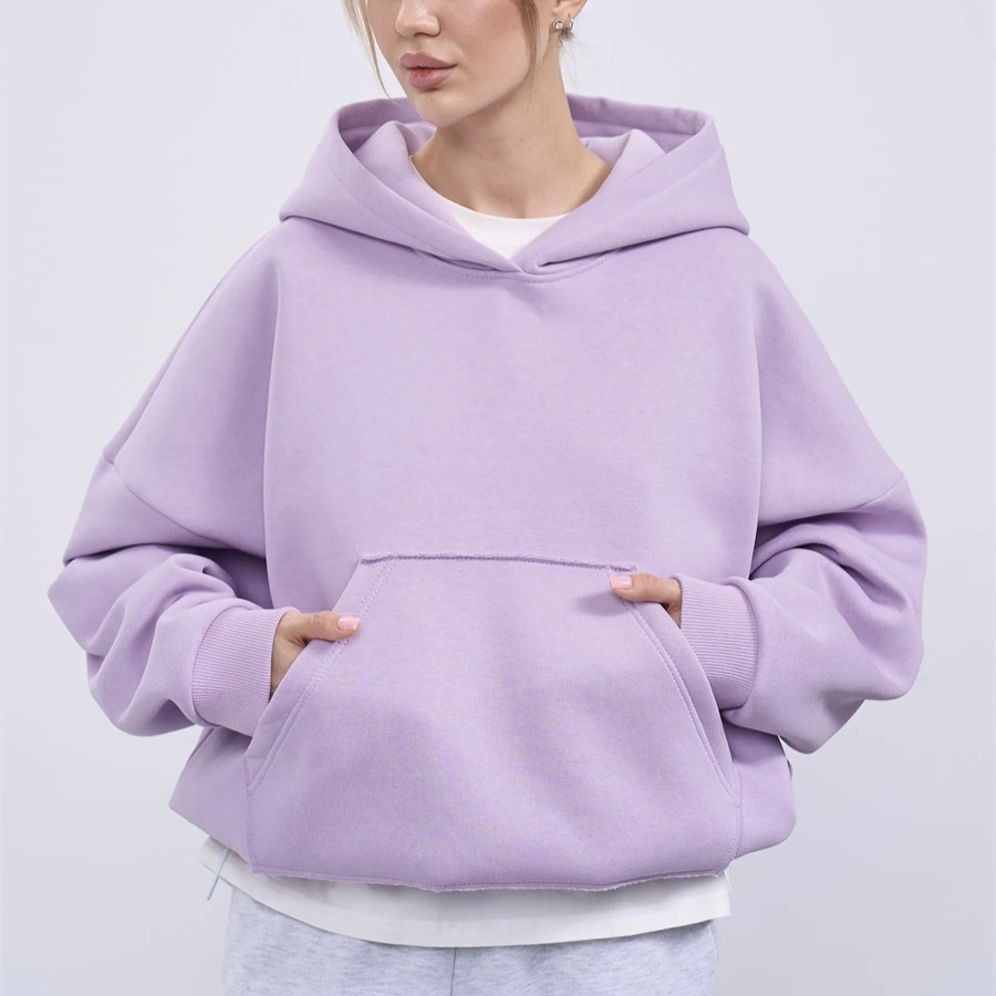 Womens Hooded Long-sleeve Cropped Pullover Hoodie With Pockets