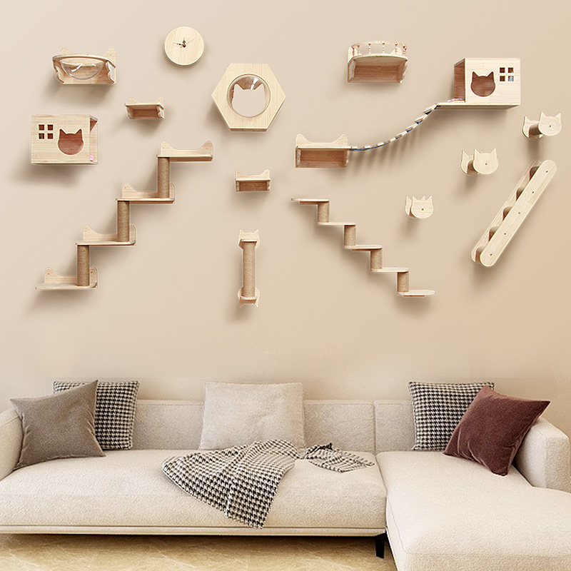 Pet Cat Climbing Frame Wall Type Solid Wood Wall Hanging Platform Ladder Pets Accessories - Image 8