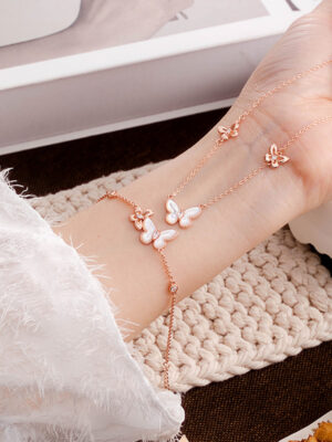 S925 Silver-plated Rose Gold White Mother-of-pearl Butterfly Bracelet