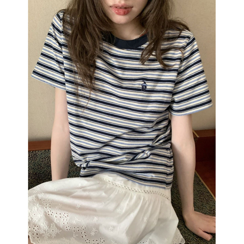 Color-block Striped Short-sleeve T-shirt For Women - Image 3