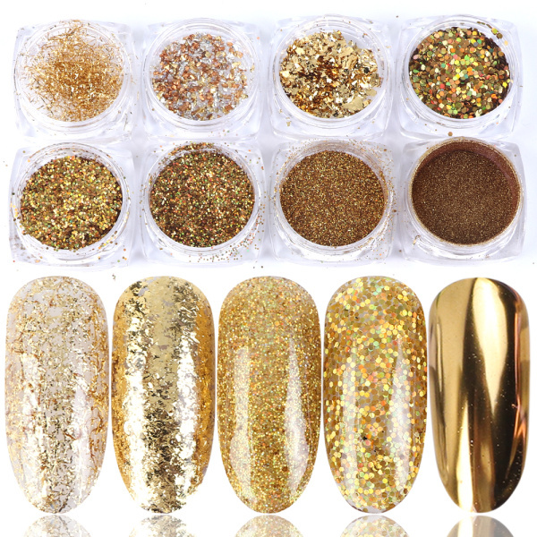 8 Box Mix Glitter Nail Art Powder Flakes Set - Image 2