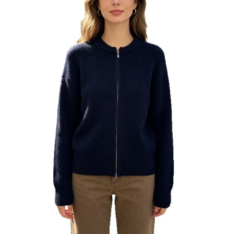 Casual Versatile Solid-color Zip-up Knit Cardigan Jacket - Image 4