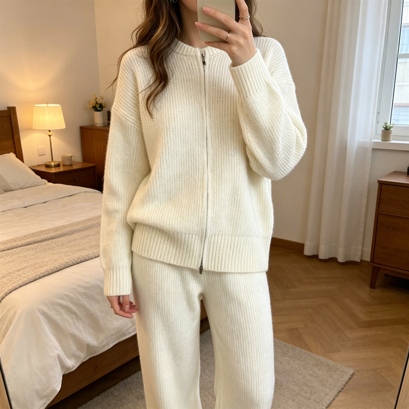 Casual Versatile Solid-color Zip-up Knit Cardigan Jacket - Image 6