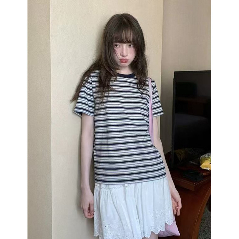 Color-block Striped Short-sleeve T-shirt For Women - Image 2