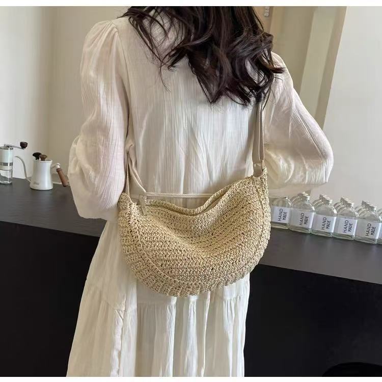 Handwoven Seaside Casual Getaway Relaxed Vibe Dumpling-style Woven Waist Bag - Image 6