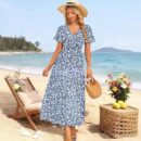 Fitted-waist Figure-flattering Slit Dress For Women