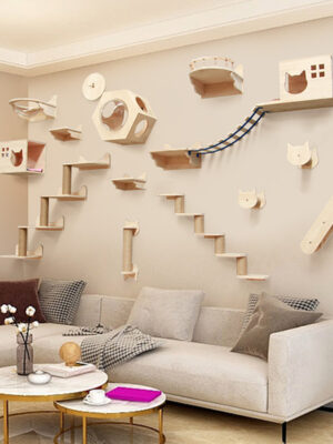 Pet Cat Climbing Frame Wall Type Solid Wood Wall Hanging Platform Ladder Pets Accessories
