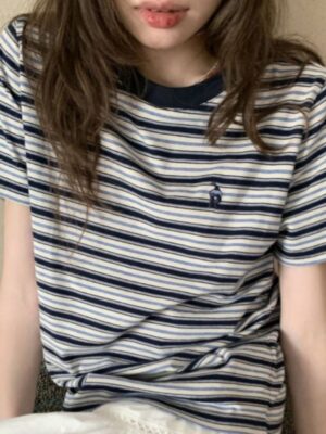 Color-block Striped Short-sleeve T-shirt For Women