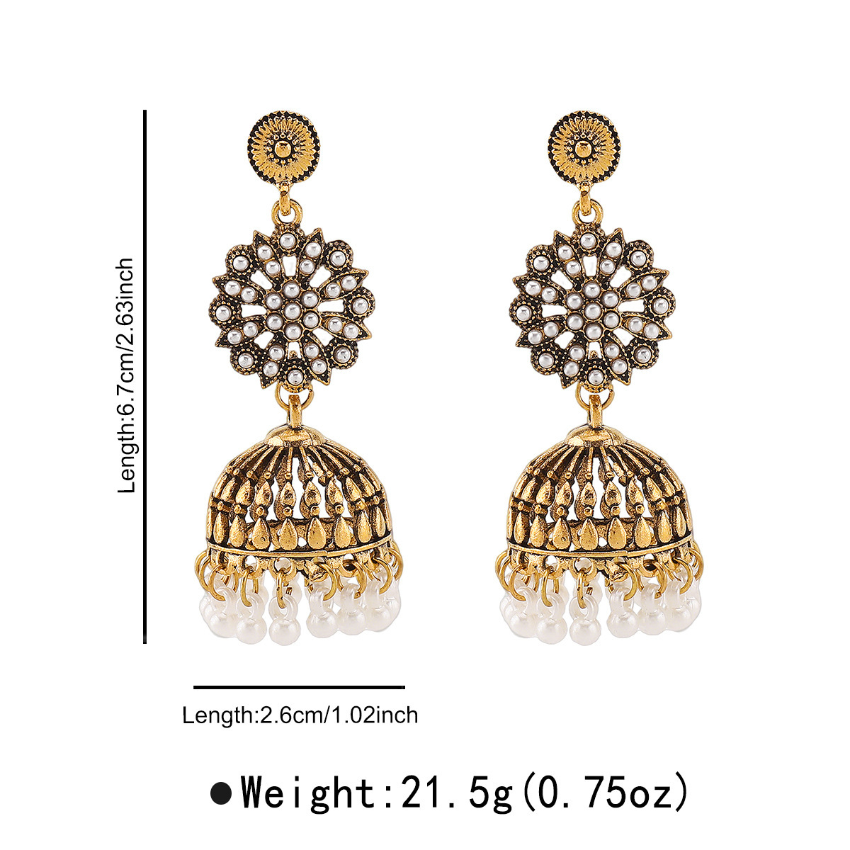 Retro Floral Rhinestone-studded Tassel Stud Earrings - Image 5