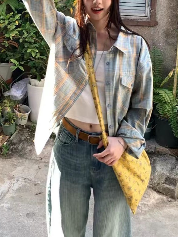 Womens Relaxed-fit Plaid Casual Blouse - Image 6