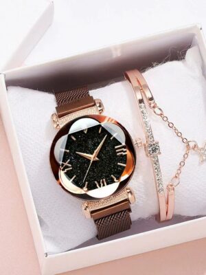 Magnetic-steel Starry Sky Roman-style Women's Watch With Versatile Milanese Strap