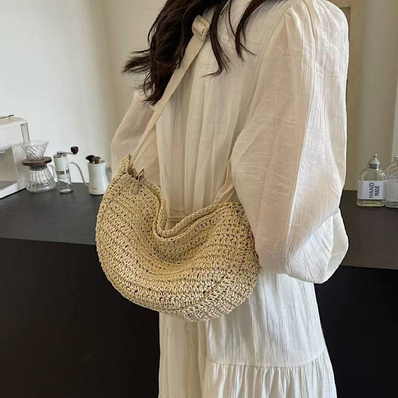 Handwoven Seaside Casual Getaway Relaxed Vibe Dumpling-style Woven Waist Bag - Image 5