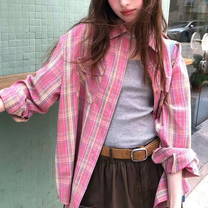 Womens Relaxed-fit Plaid Casual Blouse