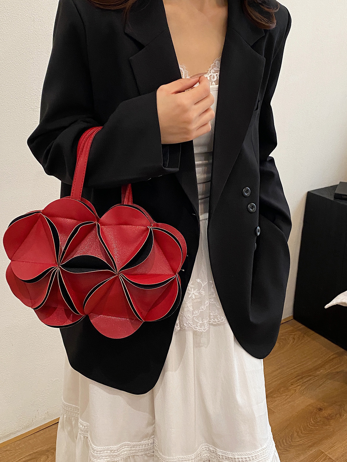 Womens Red Small Handbag Crossbody Or Shoulder Tote Style - Image 5