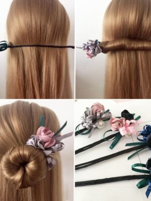 Bun Hair Half Bun Pearl Flower Hair Plate Hair Elastic Korean Styling Headdress Hair Accessories