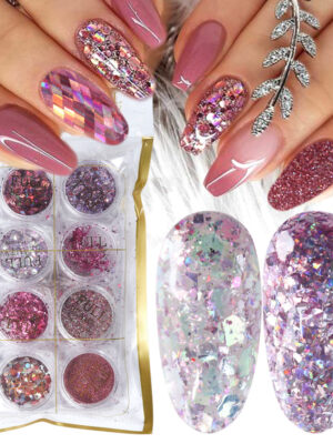 8 Box Mix Glitter Nail Art Powder Flakes Set