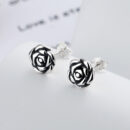 S925 Sterling Silver Vintage-Style Antique-Rose Flower Stud Earrings