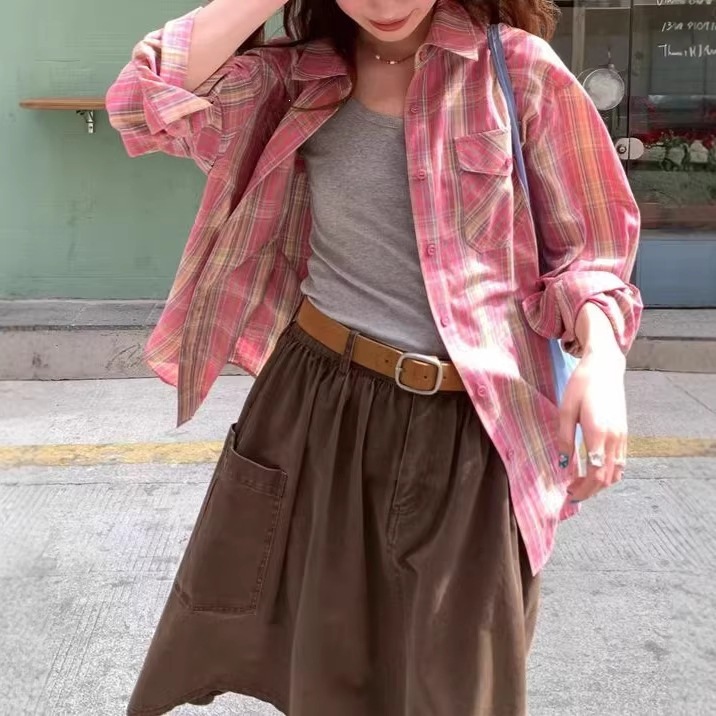 Womens Relaxed-fit Plaid Casual Blouse - Image 2
