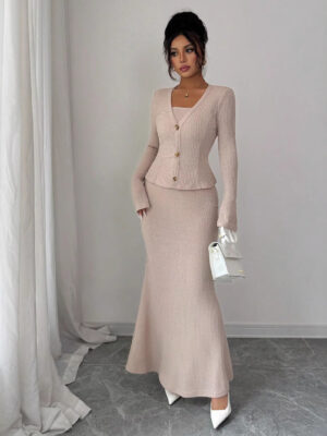 Knitted Long Skirt Sophisticated Styling Two-piece Skirt Set