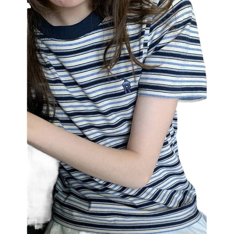 Color-block Striped Short-sleeve T-shirt For Women - Image 6
