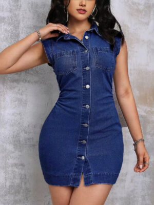 Washed Slim-fit Sleeveless Sexy Denim Dress And Skirt