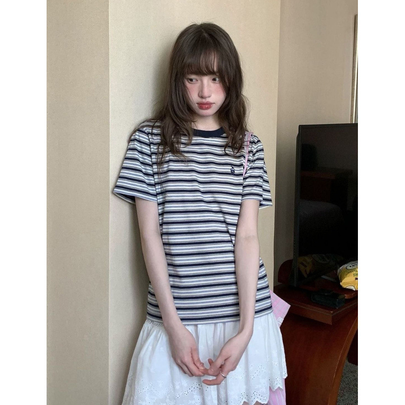 Color-block Striped Short-sleeve T-shirt For Women - Image 5