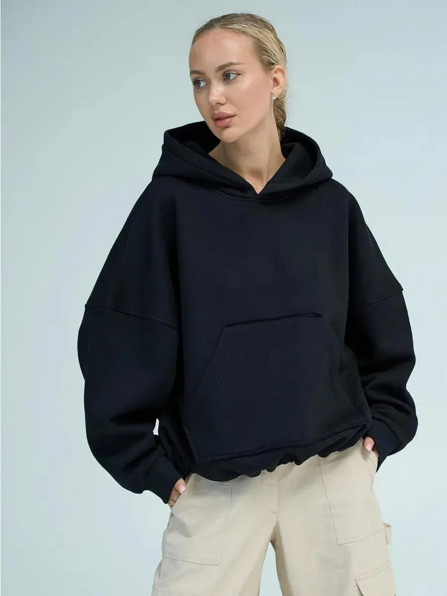 Womens Hooded Long-sleeve Cropped Pullover Hoodie With Pockets - Image 7