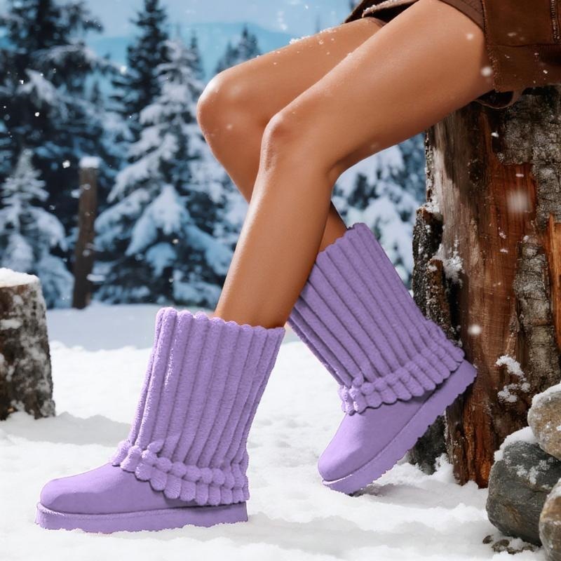 Womens Solid-Color High-Top Plush Snow Boots