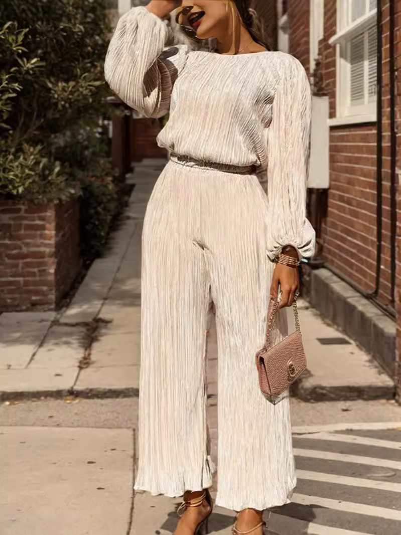 Fitted-waist Straight-leg Pants And Long-sleeve Loose Top Set - Image 6