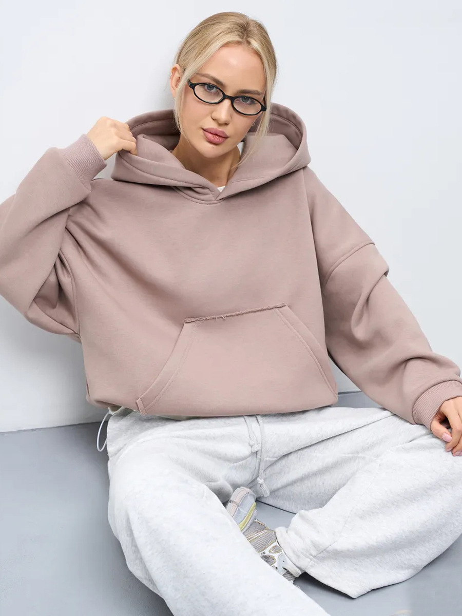 Womens Hooded Long-sleeve Cropped Pullover Hoodie With Pockets - Image 8