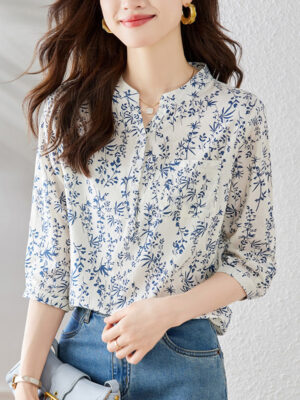 Summer Chinese-style Floral Blouse For Women
