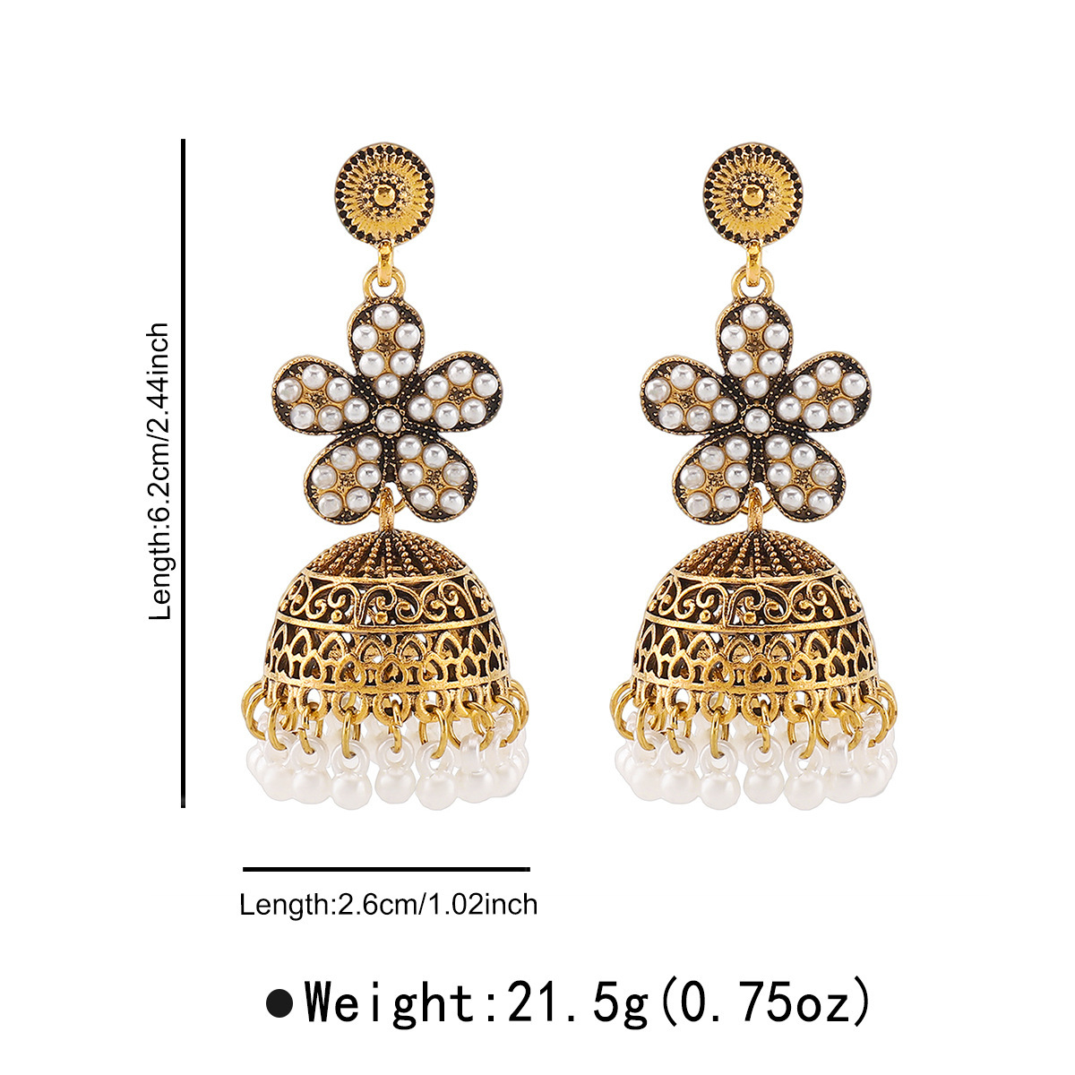 Retro Floral Rhinestone-studded Tassel Stud Earrings - Image 8