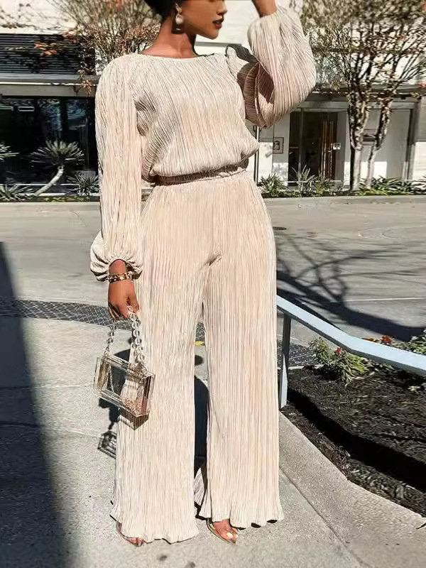 Fitted-waist Straight-leg Pants And Long-sleeve Loose Top Set - Image 4