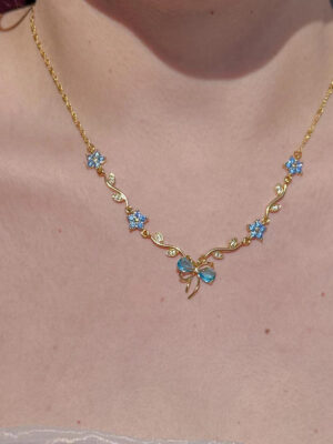 Zircon Bow Necklace For WomenAll-Match Clavicle Chain For BFFs