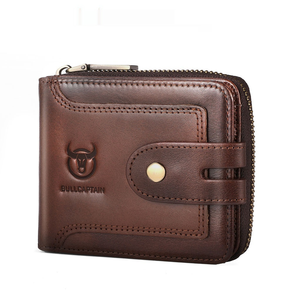 Genuine Leather Mens Multifunctional Short Zipper Wallet - Image 6