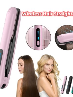 Wireless Hair Straightener Flat Iron Mini 2 IN 1 Roller USB 5000mAh Max 200 Degree Portable Cordless Curler 4 Levels Dry And Wet Uses