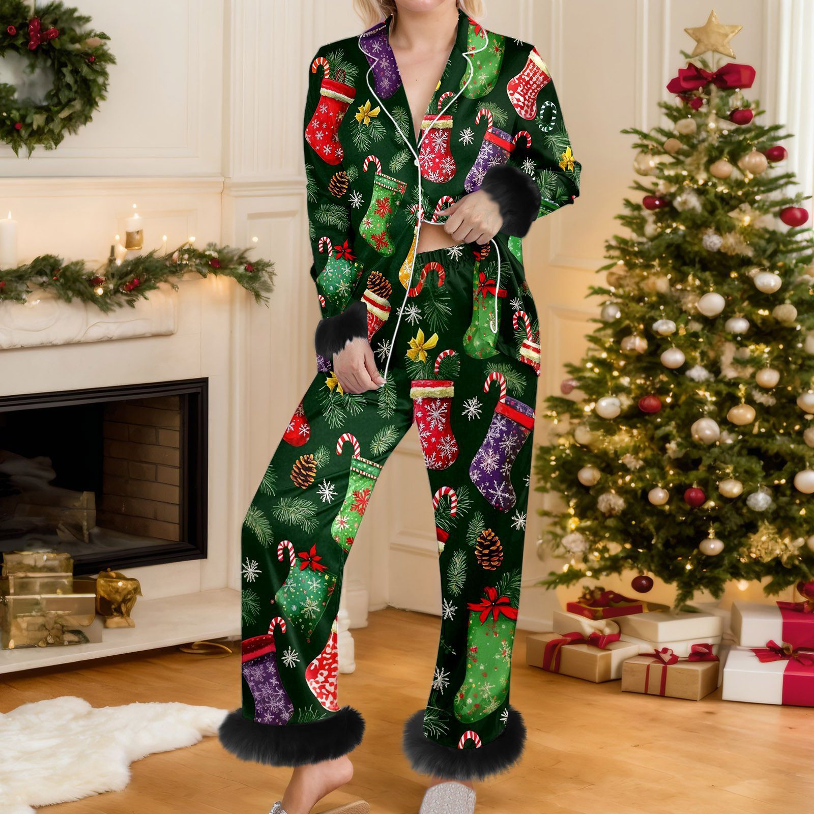 Women's Christmas 3D-printed Long-sleeve Pajama Set - Image 9