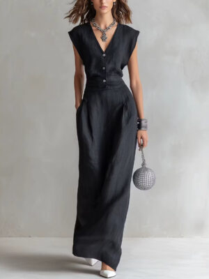 Elegant V-neck Sleeveless Fashion Long Dress