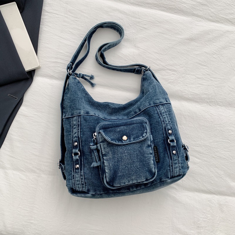Versatile, Casual Denim Bag With A Textured Finish - Image 4