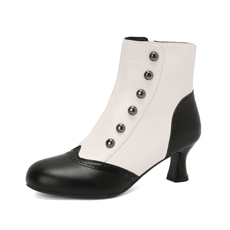 Color-block Block-heeled Ankle Boots With Side Zippers - Image 4