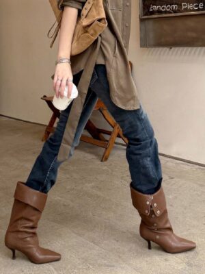 Women's Thin HighHeel Boots, Stylish Foldable TwoWay Wear KneeHigh Knight Boots,  Hot Girl Long Shaft Boots