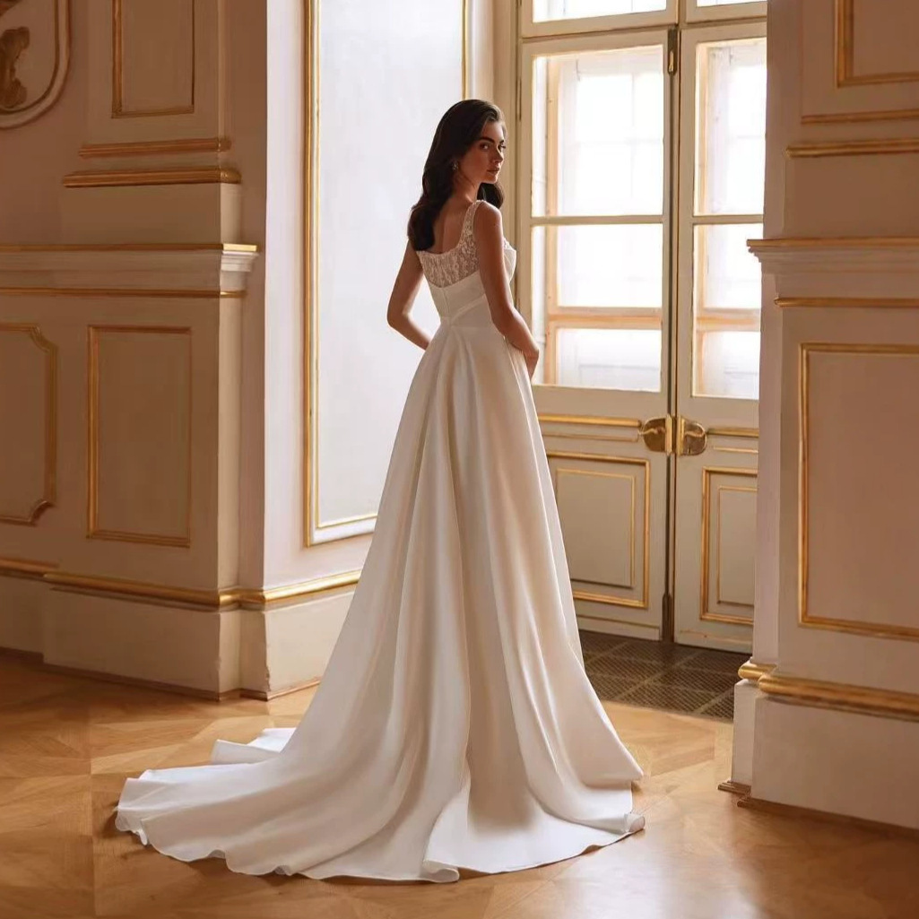 Square-neck Strapless Slit Light Wedding Dress - Image 3