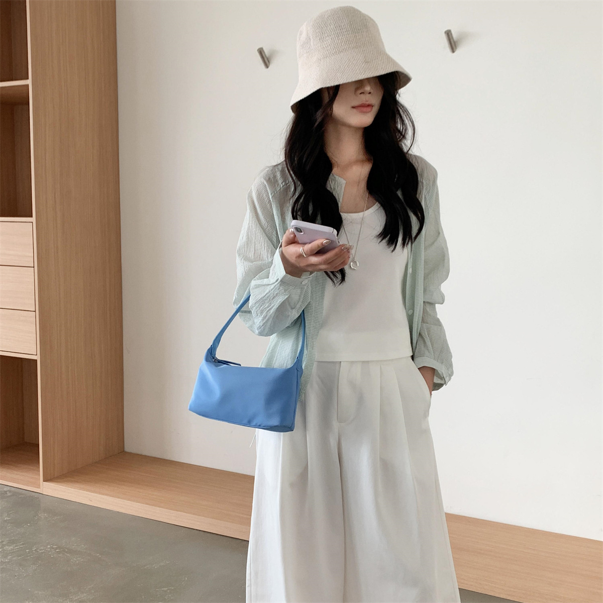 Nylon Fabric Minimalist Instagram-style Small Square Shoulder Bag - Image 6