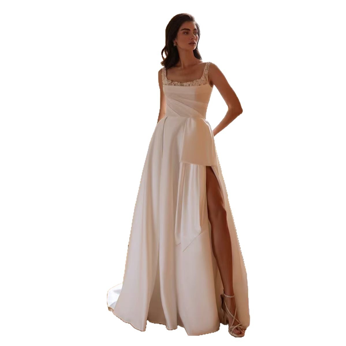 Square-neck Strapless Slit Light Wedding Dress - Image 5