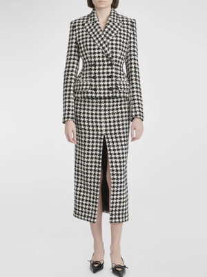 Houndstooth Peplum Blazer & Slit Pencil Skirt Two-Piece Suit Set